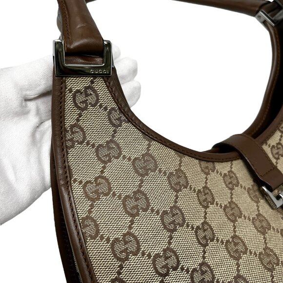 GUCCI Vintage GG Monogram Jackie Shoulder Bag Brown Beige Silver Canvas [105286] - Picture 6 of 11